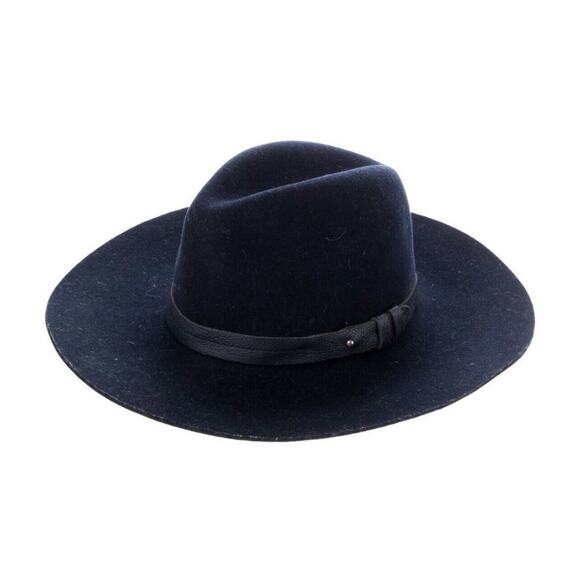 Rag Bone Hat Navy Blue Wool hat leather Small Fedora - Picture 1 of 4